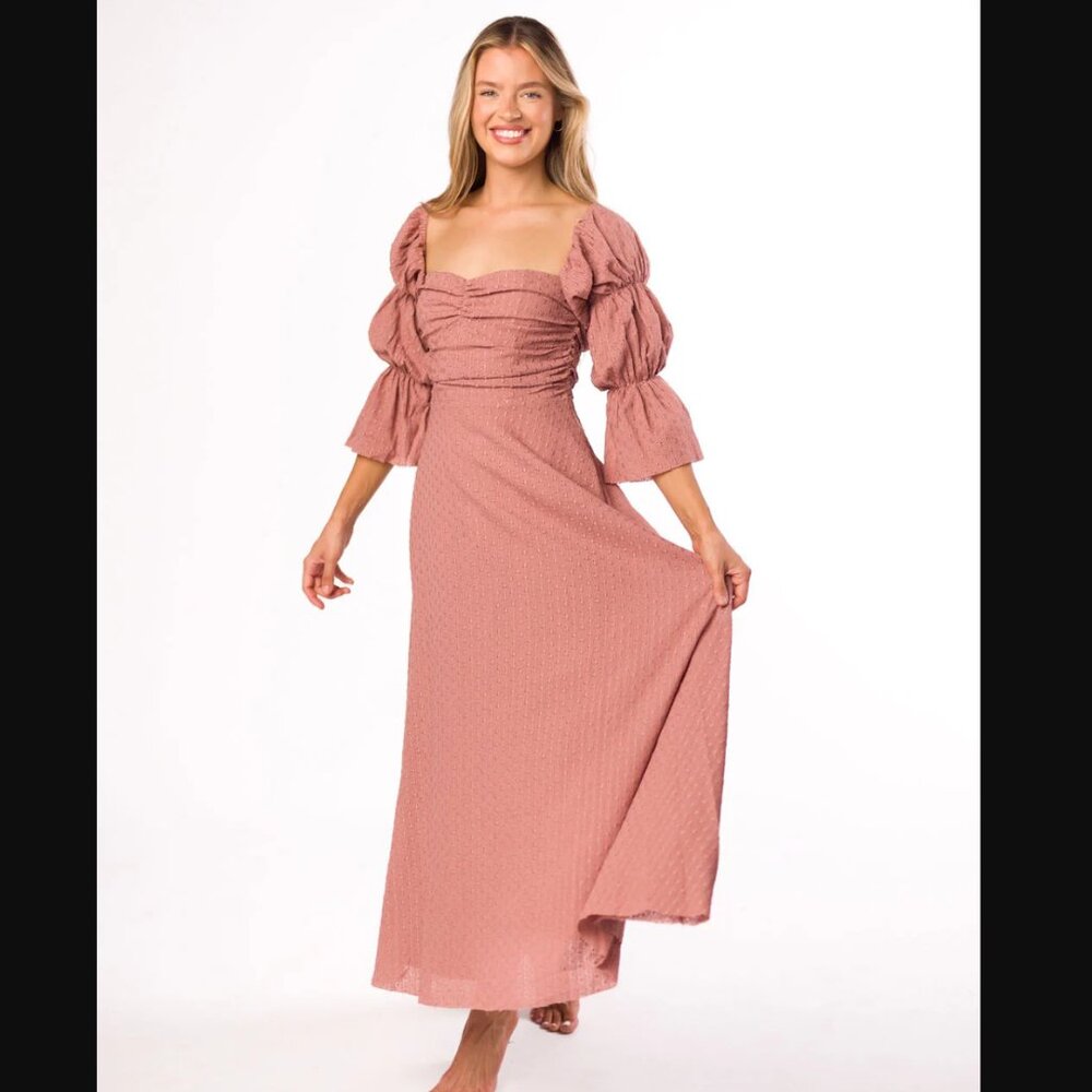 Worth Collective Corrine Tiered Sleeve Maxi Dress in Dusty Mauve Small NWT